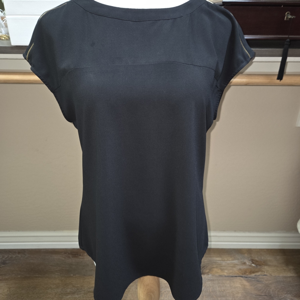 Ann Taylor Black Cap Sleeve Blouse with Relaxed Fit